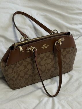 Coach Brown Signature Canvas Shoulder Bag with Leather Trim
